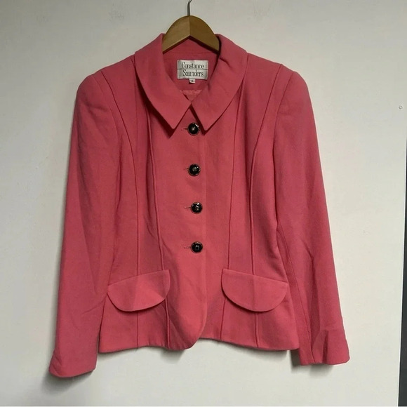 Vintage Constance Saunders Size 4 Pink Wool‎ Blazer Old Money Preppy Classic - Picture 1 of 16